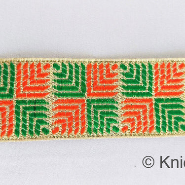 Orange And Green Jacquard Trim, Approx 34mm Wide, Decorative Trim